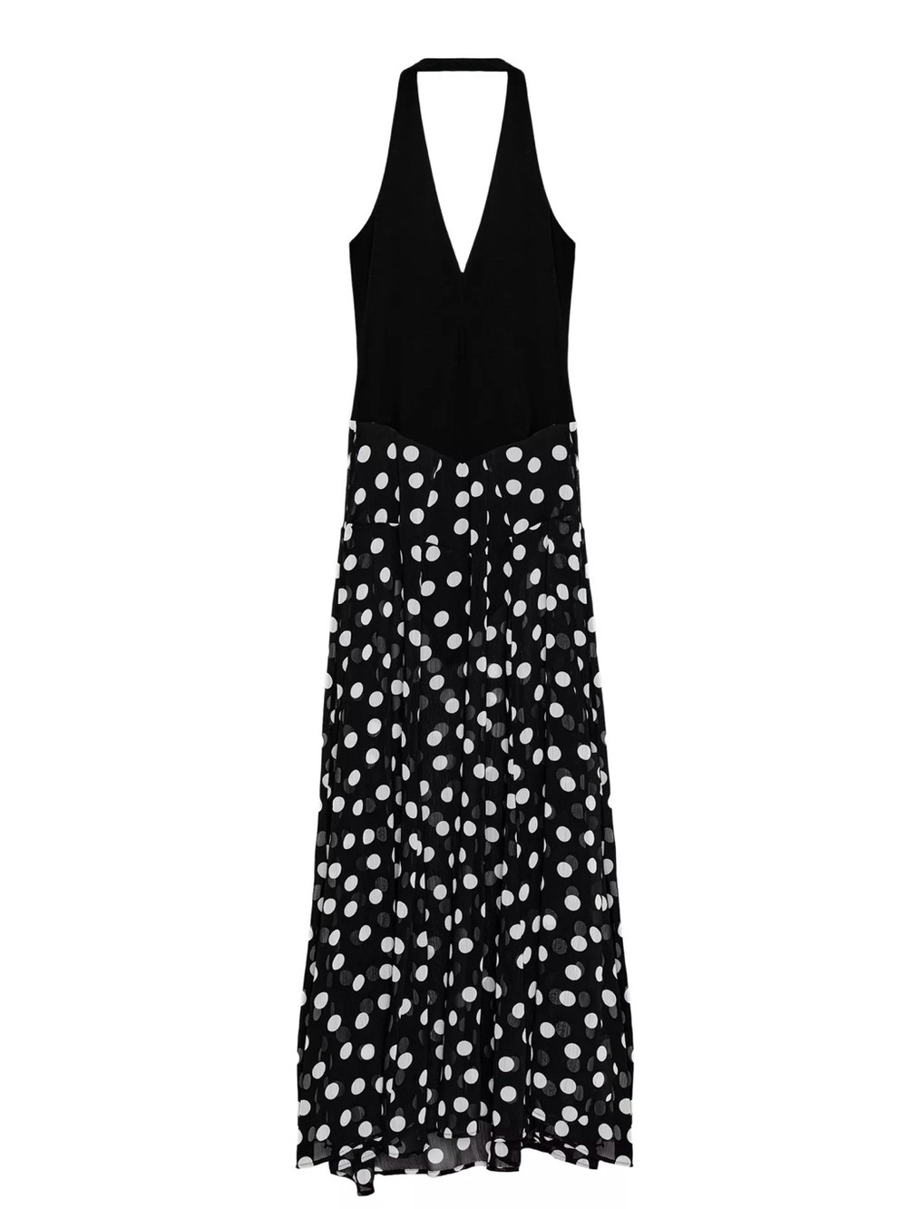 Zara Black Halter Maxi Dress with White Polka Dot Skirt